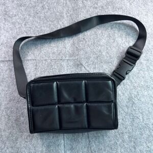 Amanda Uprichard Black Belt Bag Quilted Pattern Faux Leather Adjustable Strap